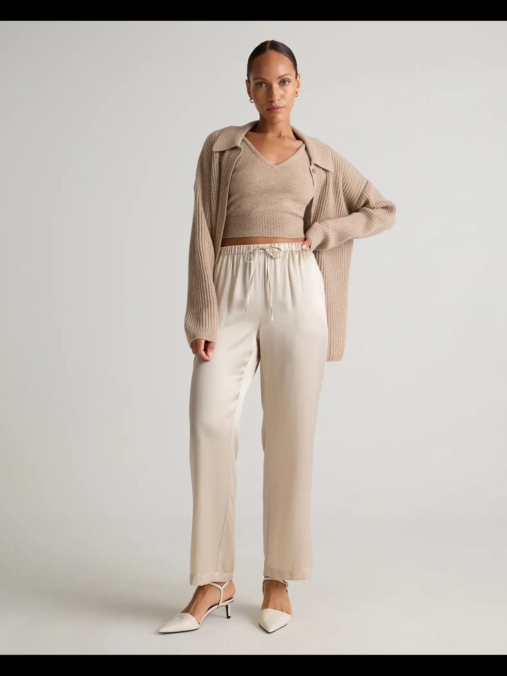 Quince 100% Washable Silk Drawstring Wide Leg Pants In Champagne Large